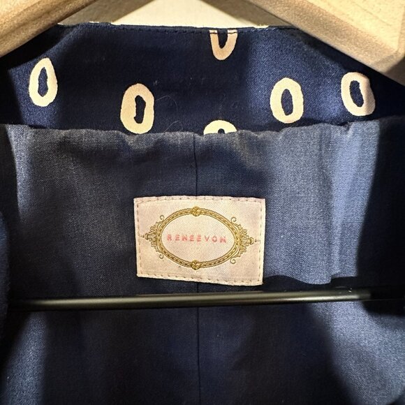 Women's S Reneevon Korea Version Fashion Dress Full Button Up Navy Circle Print - Picture 7 of 10